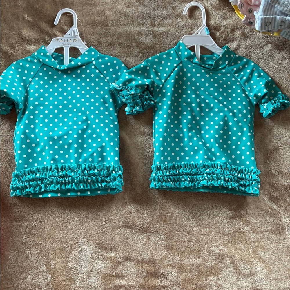 Twins Teal Polka Dot Ruffle Swim Sets
